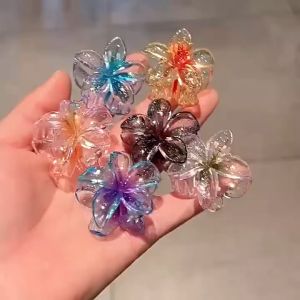 4cm Transparent Glitter Plumeria Hair Clips Hawaiian Colorful Egg Flower Hair Claws - Clear Glitter Flower Acrylic Hair Clip - Small Plumeria Beach Flowers Claw Barrettes Sweet Hair Accessories