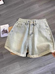 Fashionable High Waist Embroidered Shorts Womens Summer Loose Slimming Denim Hot Pants Casual High Waist Pocket Design Jeans