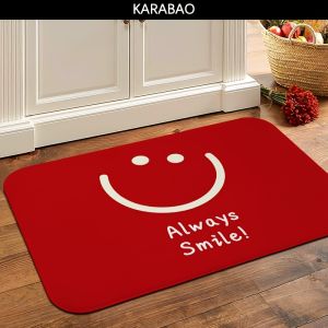 VIKAMA Red Smiley Face Doormat: Non-Slip Noise-Reducing Entryway Mat for Front Doors Hallways Bathrooms and Home Decor