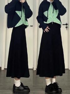 Pear Shapes Belly Covering Woolen Skirt Female Fall and Winter Plus Size Plus Size Ladies High Waist Belly Covering Mid Length Long Length A- line Umbrella Skirt