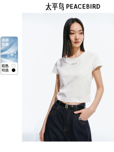 Heat-Resistant Cool Feeling PEACEBIRD Womens Short Sleeve T-Shirt Letter Design Commute Friendly Summer New Style Streetwear