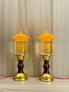 MỘT CẶP ĐÈN THÁP TRỤ KHẮC KINH CHỮ PHẬT - 32CM