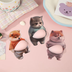3D Shiba Inu Dog Belly Sticker - Cute Puppy Wearing Orange Outfit with Soft Pink Background Silicone Self-Adhesive