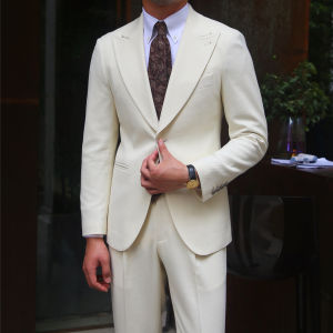 Slim Fit Gentlemanly Light Yellow Men Suit Stylish British Fashion