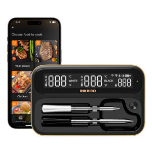 INKBIRD INT-12-BW Wireless BBQ Meat Thermo-meter Smart Bluetooth WiFi Dual-mode Long Short Probe Combo Waterproof and Dishwasher Washable