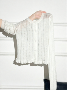 AUDISTY | Áo Cardigan Len Cổ Tròn Có Ren