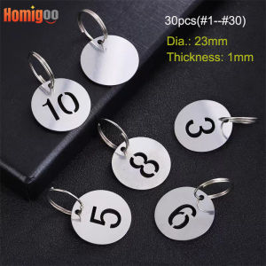 Homigoo 30pcs Metal Sign Tag Signage with Ring Digital Label Key Tag Number Card Plate from 1-30