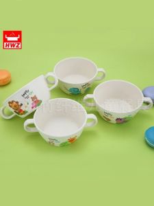 Creative Bamboo Fiber Baby Bowl Cartoon Cute Double Ear Feeding Bowl Infant Dining Utensils Home Feeding Baby Eating Bowl