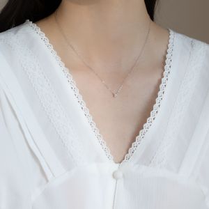 Bright Star Zhao Lusi Same Style Silver Nose Diamond Sterling Silver Necklace for Women Light Luxury and Simplicity Single Diamond Clavicle Chain