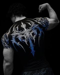 GYM T-shirt Mens Dark Gothic Print Muscle Tee  High Elasticity And Quick Drying Exercise For Bodybuilding Training 2025 Summer