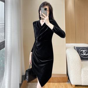 SUYE | High-end Velvet Flattering Irregular Pencil Dress