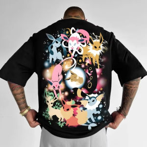 Bandai | New Pokemon Anime Eeve Creative Print T-shirt Cotton Mens and Womens New Summer Loose and Casual Harajuku Short-sleeved Top