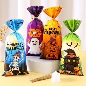 25/50/100pcs ฮาโลวีนคุกกี้ถุงขนมเคล็ดลับหรือรักษา Ghost ฟักทองขนมขบเคี้ยวของขวัญบรรจุถุงสําหรับ 2025 ตกแต่งปาร์ตี้ฮาโลวีน