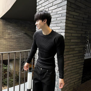 DAVID&ME | Mens Korean Style All-match Stripe Texture Stretchy Knitted Long Sleeve T-shirt