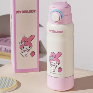 Beddybear Insulated Stainless Steel Water Bottle with Straw Cute Cartoon Design for Students Dual Partition Insulation up to 6 Hours