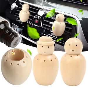 Car Air Freshener Wooden Doll Diffuser Essential Oil Vent Clip Auto Aromatherapy Perfume Holder Natural Wood Car Interior Accessories