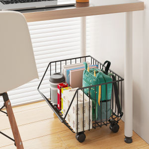 Mobile Desk underneath Storage Rack Office Book Miscellaneous Items Storage Shelf Small Cart Iron Material for Clutter Organization