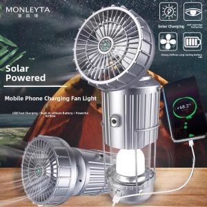 MONLEYTA | Solar Powered Camping Lantern Fan Handheld Emergency Light Retractable Solar Lampshade LED Battery Operated Outdoor Lamp