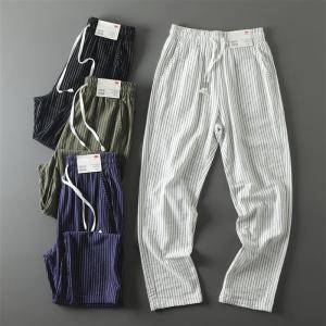Japanese Style Striped Loose Fit Thin Breathable Bubble Cloth Elastic Waist Casual Pants Urban Fashion Spring Autumn Youth