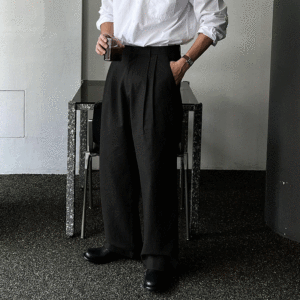 Ssumenam | High Quality Straight Double Pleat Casual Pants
