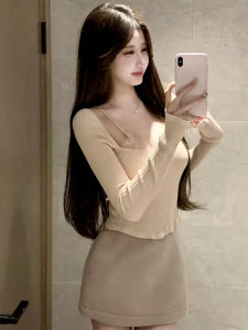 Strive Umei Pure Desire Knitted A-Line Mini Skirt Womens Summer Sweet Style Fake Two-Piece Sun Protection Top And Skirt Set