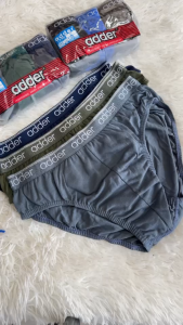 กางเกงในชาย Adder #808 แพ็คถุงซิบ 3 ตัว/คละสี เนื้อผ้า Cotton ขอบโชว์ ขอบยาง(F/L/XL)