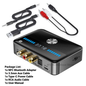 Kebidumei | KEBIDUMEI NFC Bluetooth 6.0 Audio Receiver Transmitter RGB Audio Adapter 3.5MM AUX RCA Coaxial Optical DAC Converter for TV PC C