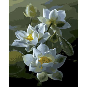 KAYOU | Oil Painting By Number Adult White Lotu Flowers HandPainted Kit Drawing on Canvas Diy Picture Coloring By Number Home Decor Gift