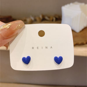 SRRMHYN Womens Heart Shaped Blue Earrings Trendy Autumn Winter Non-Removable Ear Jewelry Handmade Blue Porcelain Crafts