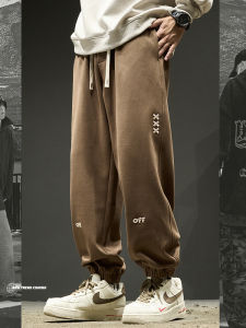 กางเกงลำลองชายบุขนแกะหนา ทรงหลวม ทรงลำลอง ทรงลำลอง สไตล์อเมริกัน ปักลาย กางเกงขายาวทรงลำลอง