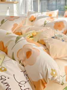 Pure Cotton Bedding Set Four-Piece Quilt Cover Sheet Dormitory Bed Canopy Three-Piece Set Skin-Friendly Plant Floral Pattern