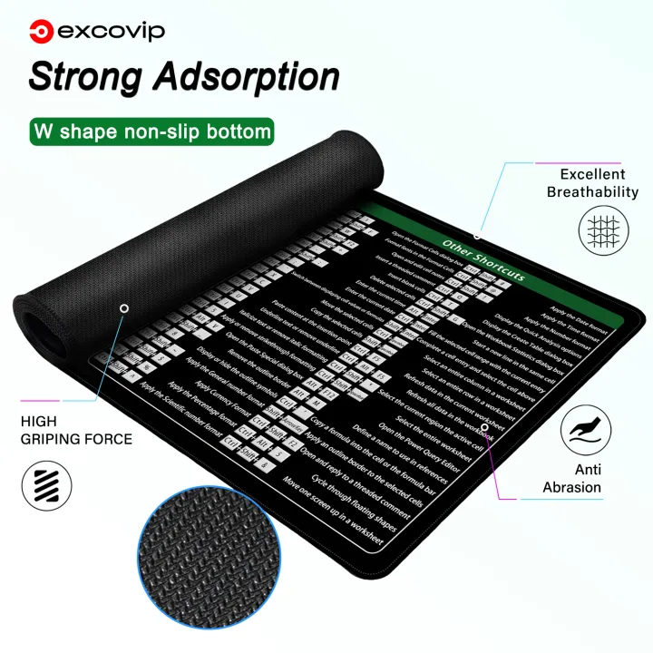 excovip mouse pad English EXCEL shortcut keys large mat stitched edge ...