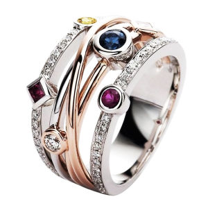 Huitan Colorful Cubic Zirconia Delicate Women Ring Jewelry Wedding Bridal Band Fashion Cross Geometric CZ Dancing Party Rings