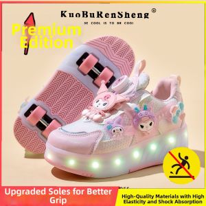 KUOBURENSHENG | Charging Light-up Roller Skates with Rotating Buckles and Cartoon Design 4 Wheels