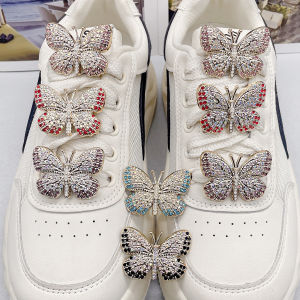 2PCS Luxury Colorful Butterfly Shoelaces Charms Accessories Bling Shoe Laces Buckles Decorations Removable Shoe Clips Ornaments