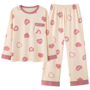 Miiow | Pure Cotton Long Sleeve Sleepwear Womens Spring Autumn Thin Home Clothes Set With Chest Pad Casual Style Comfortable Home Leisure Wear