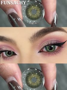 FUNSACHY 1 Pair Colored Contact Lenses Brown Green Lenses Natural Look Eye Makeup Softlens Beautiful Gray Pupils for Yearly Use