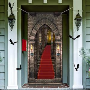 VIKAMA Halloween Vampire Castle Tapestry Medieval Stone Door Design Entryway AV Room Party Decoration