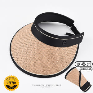 Summer Womens Sun Protection Straw Hat UV Resistant Large Brim Bicycle Riding Empty Top Hat Black Vinyl Coated Outdoor Cap