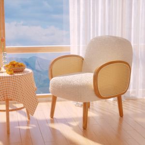 Retro Solid Wood Single Double Sofa Small Apartment Designer Nordic Living Room Balcony Rattan Chair Fabric Sofa
