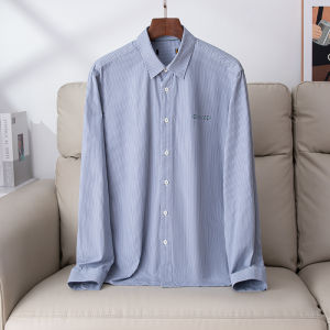 Washed Processed! Pure Cotton! Mens Casual Blue Grey Stripe Long Sleeve Shirt Standard Fit Breathable Comfortable All Seasons