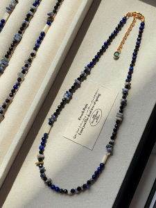Natural Lapis Lazuli Colorful Beaded Necklace for Women Luxury Unique Design Vintage Blue Crystal Clavicle Chain Jewelry