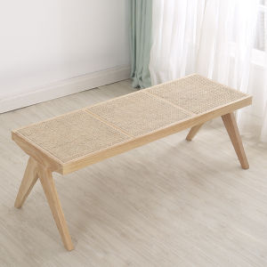 Solid Wood Rattan Boho Style High Bench