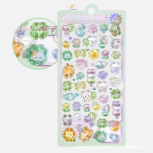 300Pcs Kawaii Cartoon 3D Relief Sticker Cute Crystal Jelly Patch for Mobile Phone Case Mirror Scrapbook Journal Animal Deco