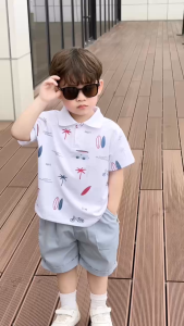 Set bộ polo tay ngắn cho bé trai họa tiết biển xanh kèm quần short size 1đến 7 tuổi BERNIE T1124B58