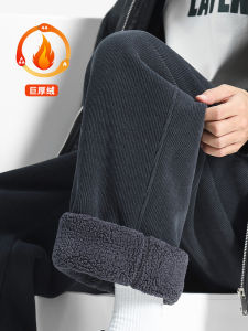 กางเกงลำลองผู้ชายผ้าคอร์ดูรอยหนา อบอุ่น ทรงตรง ทรงหลวม กางเกงวอร์มฤดูหนาว กางเกงขายาวทรงตรง ทรงหลวม ทรงตรง