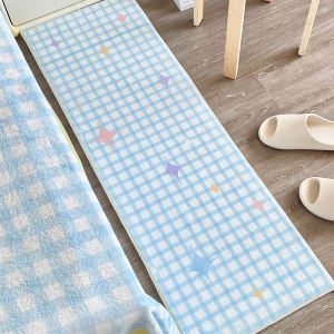 VIKAMA Blue Pink Printed Bed Edge Floor Mat Bathroom Non Slip Carpet Bedroom Entrance Grid Soft Floor Mat Home Decoration