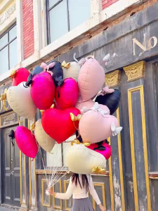 【Happy Time Combine Set】22 Inch Pink Heart Foil Balloons with Bow Wedding Birthday Valentines Day Baby Shower Christening Photo Props Party Decoration