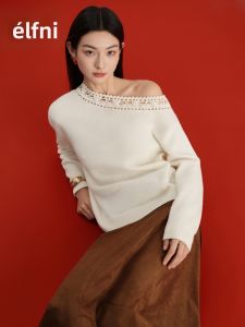 Eifini | Đồ Knitwear Thanh Lịch Có Khe Hở Dáng Trễ Vai