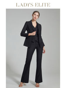 LadyS Elite | Tailored Skinny Fitted Womens Suit Three Pieces Black Peak Lapel
